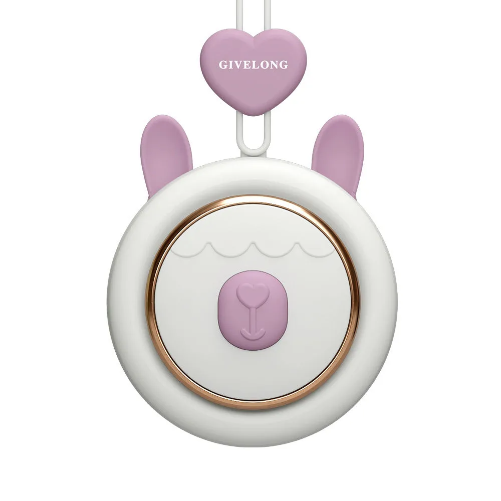 Mini bladeless neck band fan with hanging rope in a cute animal design colour.