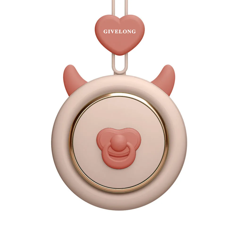 Mini bladeless neck band fan with hanging rope in a cute animal design colour.