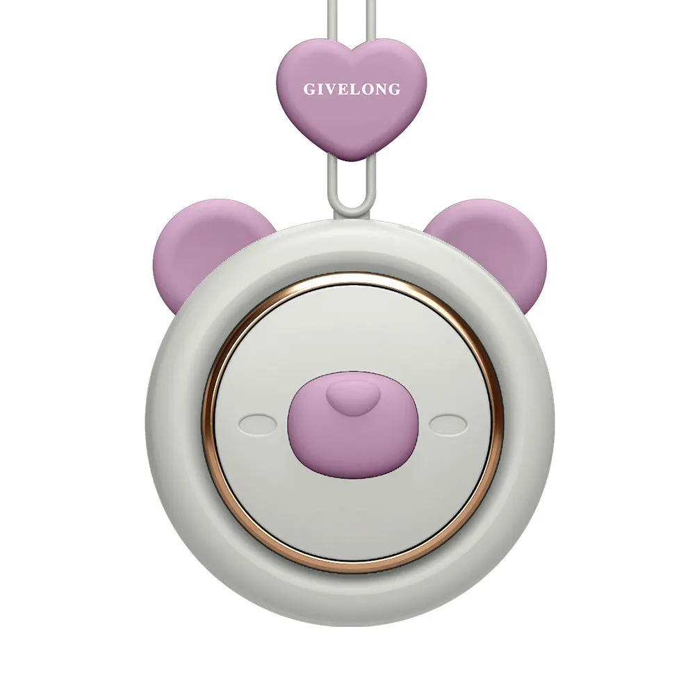 Mini bladeless neck band fan with hanging rope in a cute animal design colour.