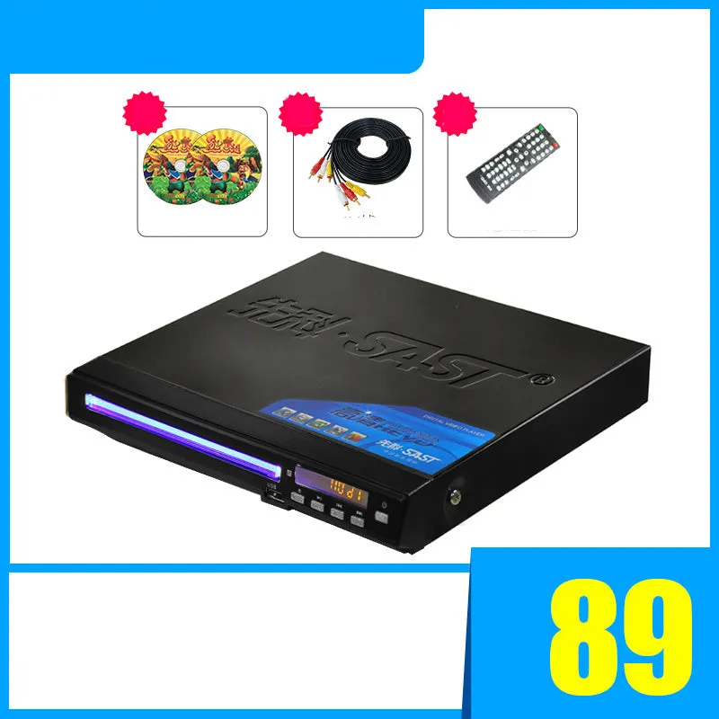 SAST portable DVD player with tray loading mechanism and USB port for media playback