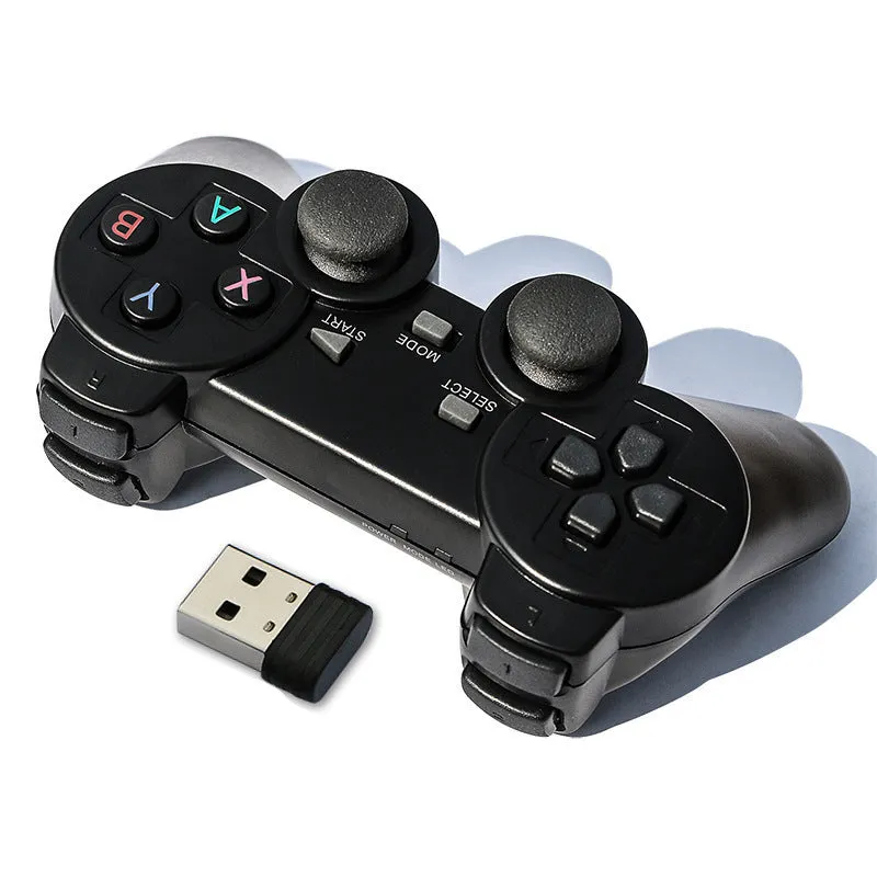 Classic black 2.4GHz wireless gamepad with USB receiver and bracket for Android TV, PC, and PS3