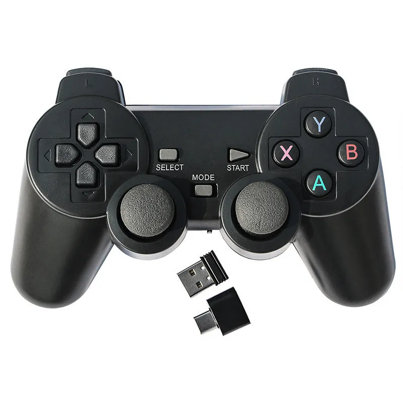 Classic black 2.4GHz wireless gamepad with USB receiver and bracket for Android TV, PC, and PS3