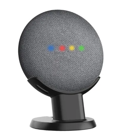 Black and white plastic table holder stands for Google Home Mini voice assistant