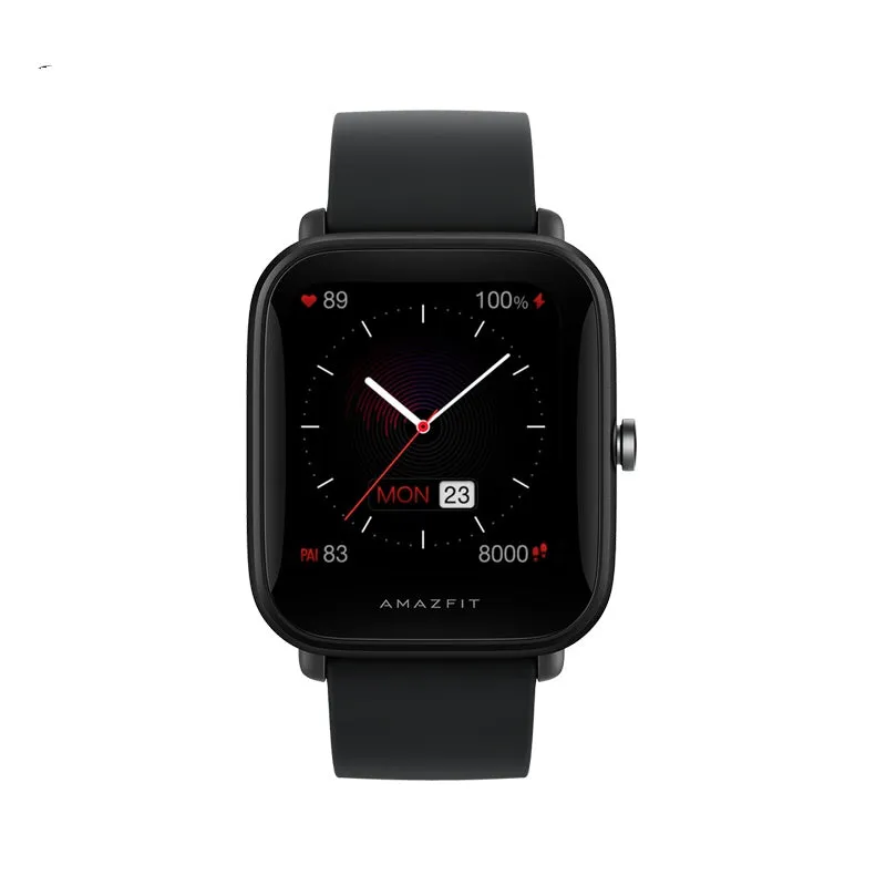 Amazfit smart watch with colour screen on a silicone strap, showing blood oxygen and GPS tracking.