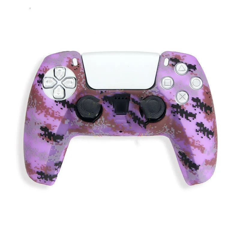 Camouflage patterned silicone protective case fitted on a PS5 DualSense controller