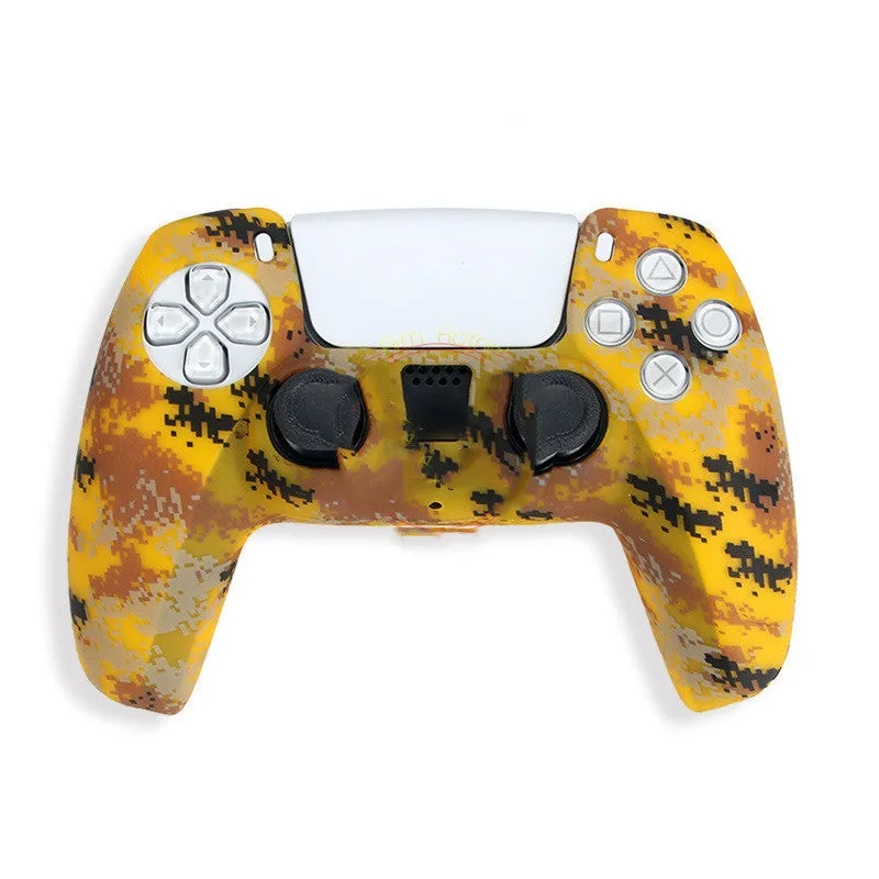 Camouflage patterned silicone protective case fitted on a PS5 DualSense controller