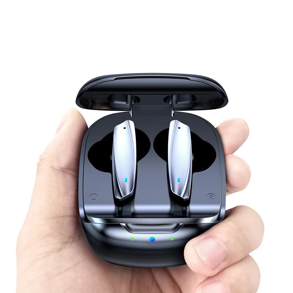Black and white TWS Bluetooth 5.1 wireless earbuds with USB charging case