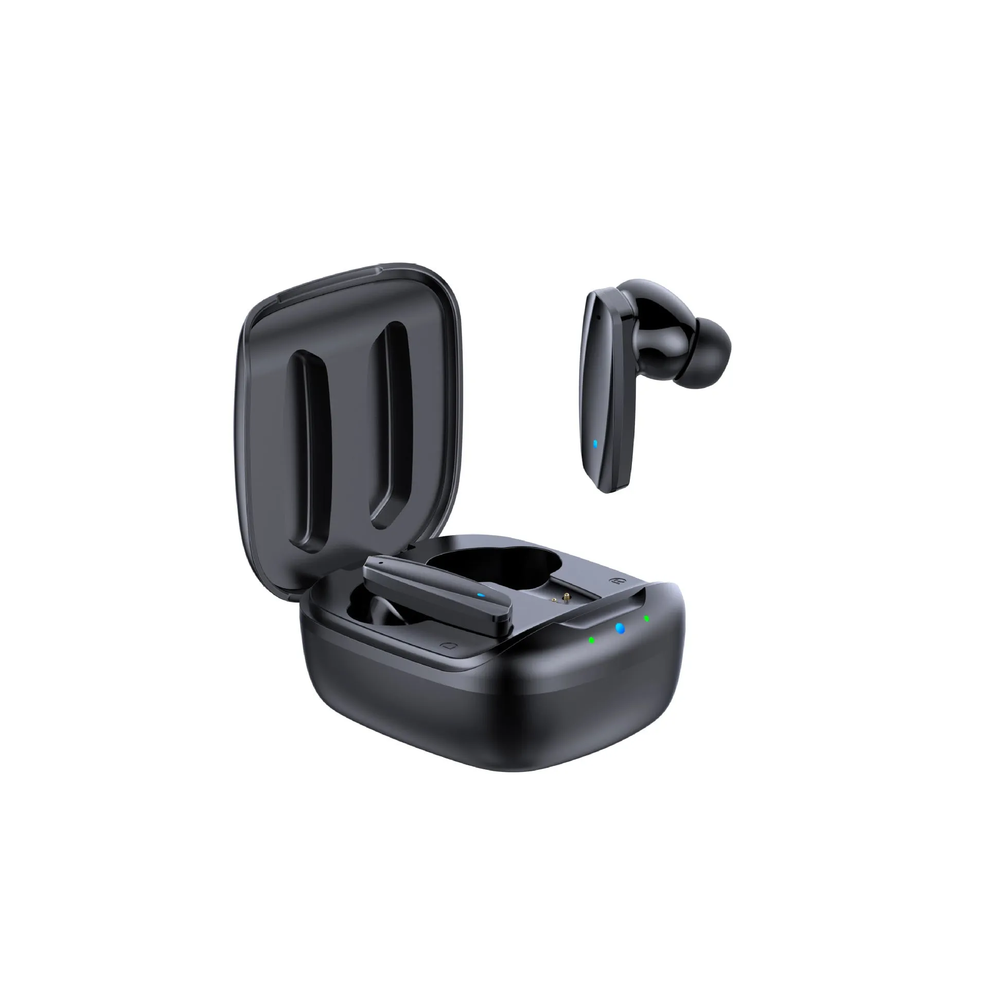 Black and white TWS Bluetooth 5.1 wireless earbuds with USB charging case