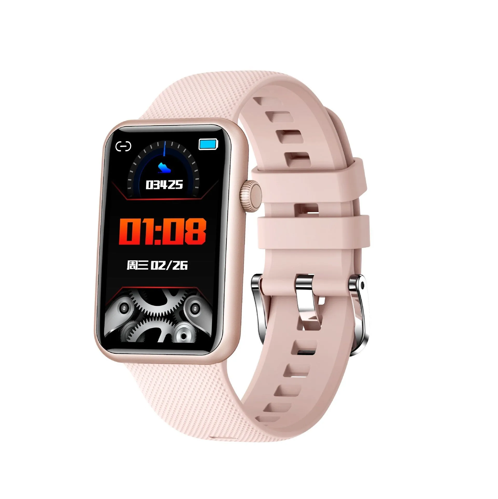 Aluminium smart watch with colour screen showing body temperature reading on wrist