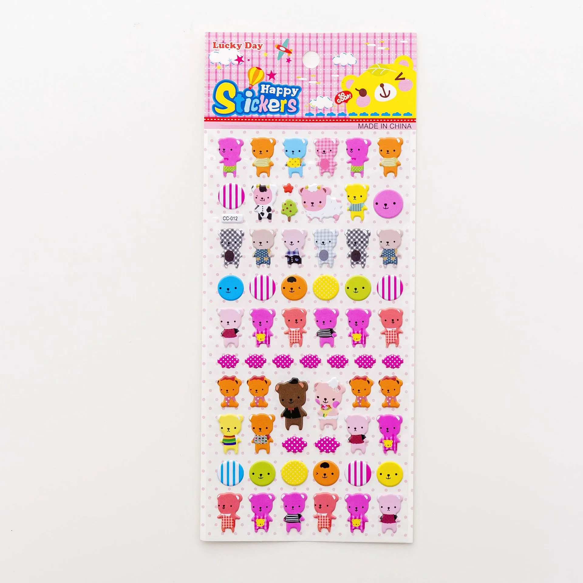 Cartoon three-dimensional bubble stickers sheet showing alpaca, forest animals, and dinosaur designs for hand account decoration