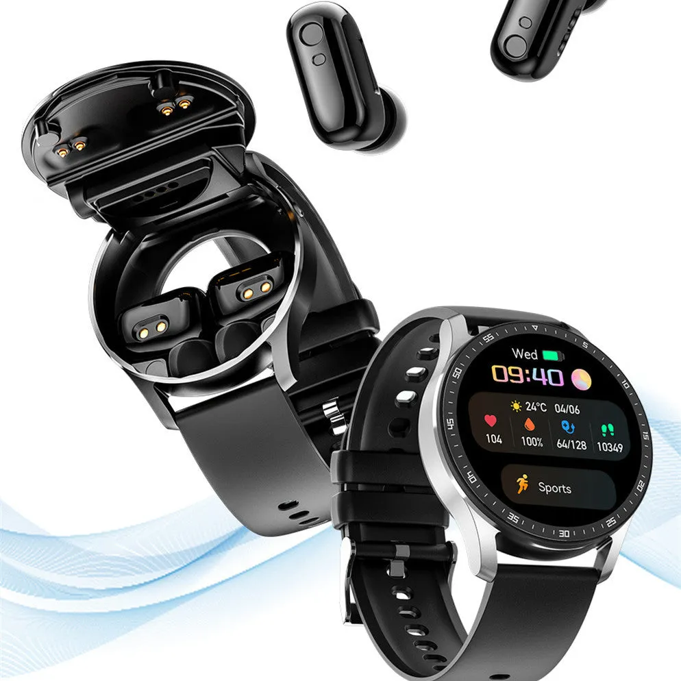 X7 smart Bluetooth headset watch with large touchscreen and TWS earbuds in black or silver.