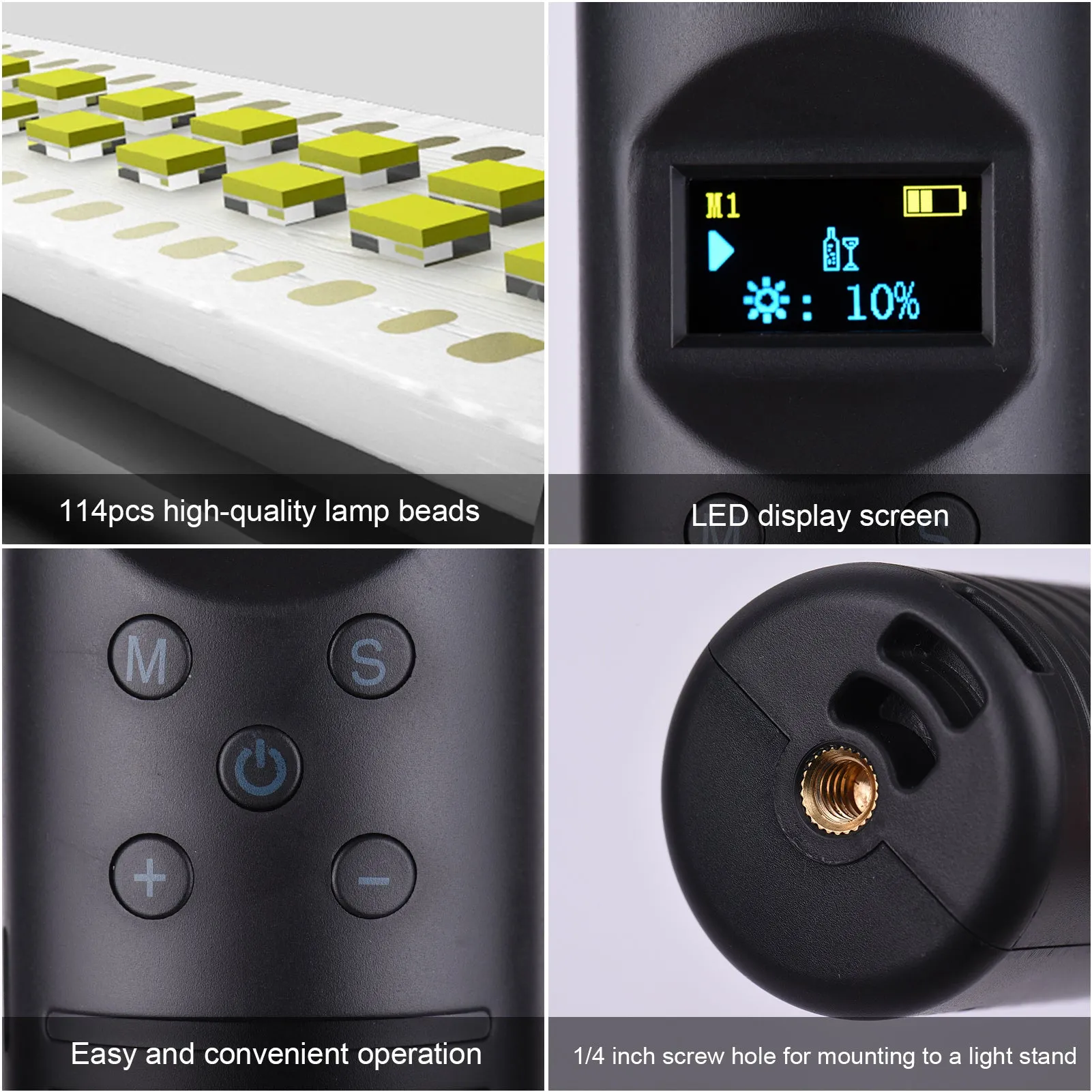 Handheld LED photography fill light stick with adjustable colour temperature and RGB lighting modes