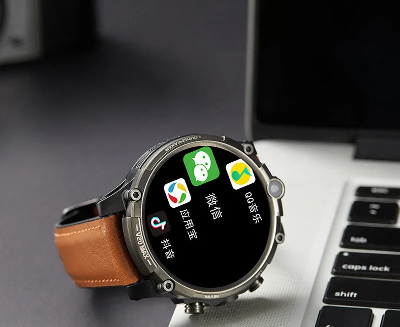 Black smart phone watch with 1.6-inch screen, showing a video call interface on its display.