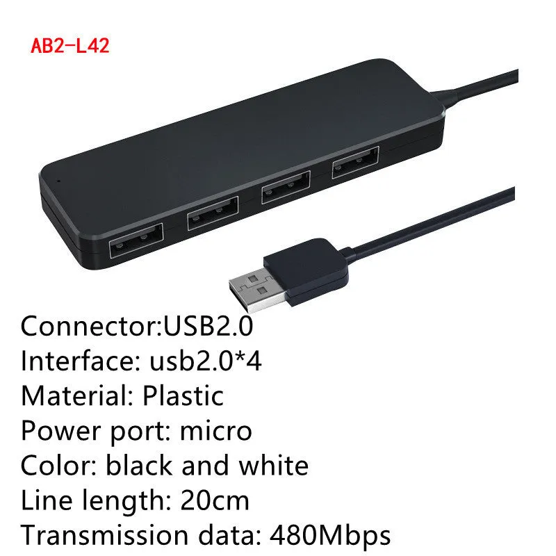 Black USB 3.0 hub with four ports, a 30cm cable, and LED status indicators next to each port.