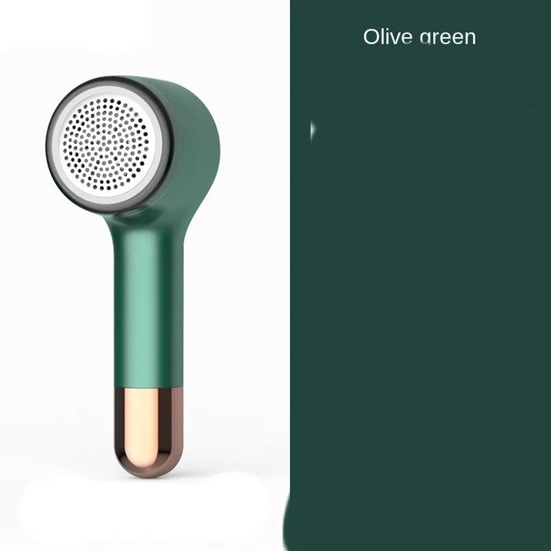 USB rechargeable hair ball trimmer with stainless steel cutting net on an ABS plastic body.