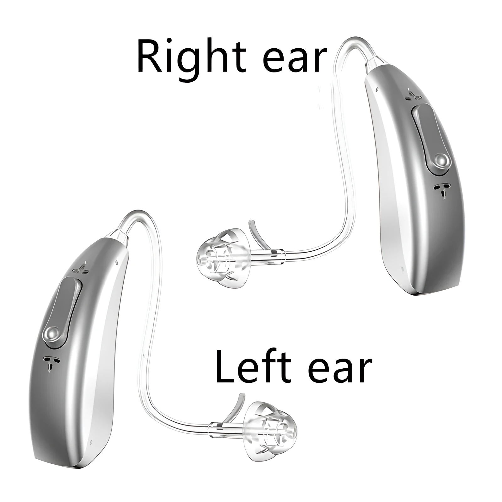 Wireless invisible rechargeable hearing aid with USB charging case on a table