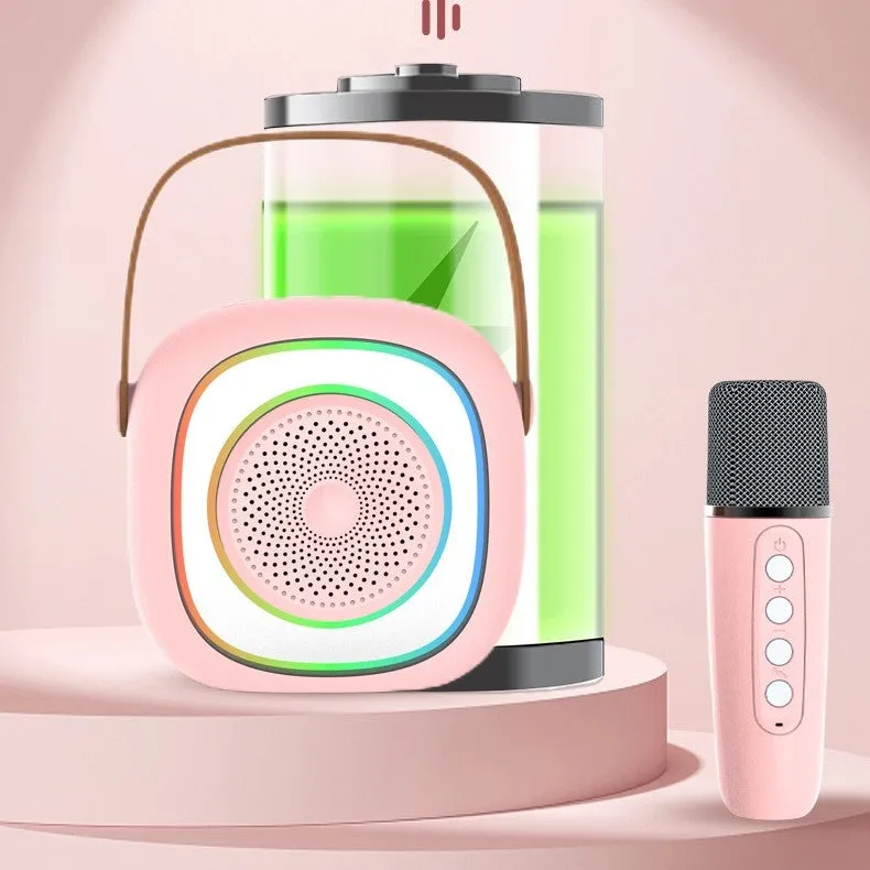 Wireless karaoke microphone with Bluetooth speaker in wheat mesh design, available in six colour variations