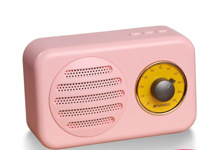 Portable Bluetooth mini speaker in vintage wood colour finish with micro USB cable.