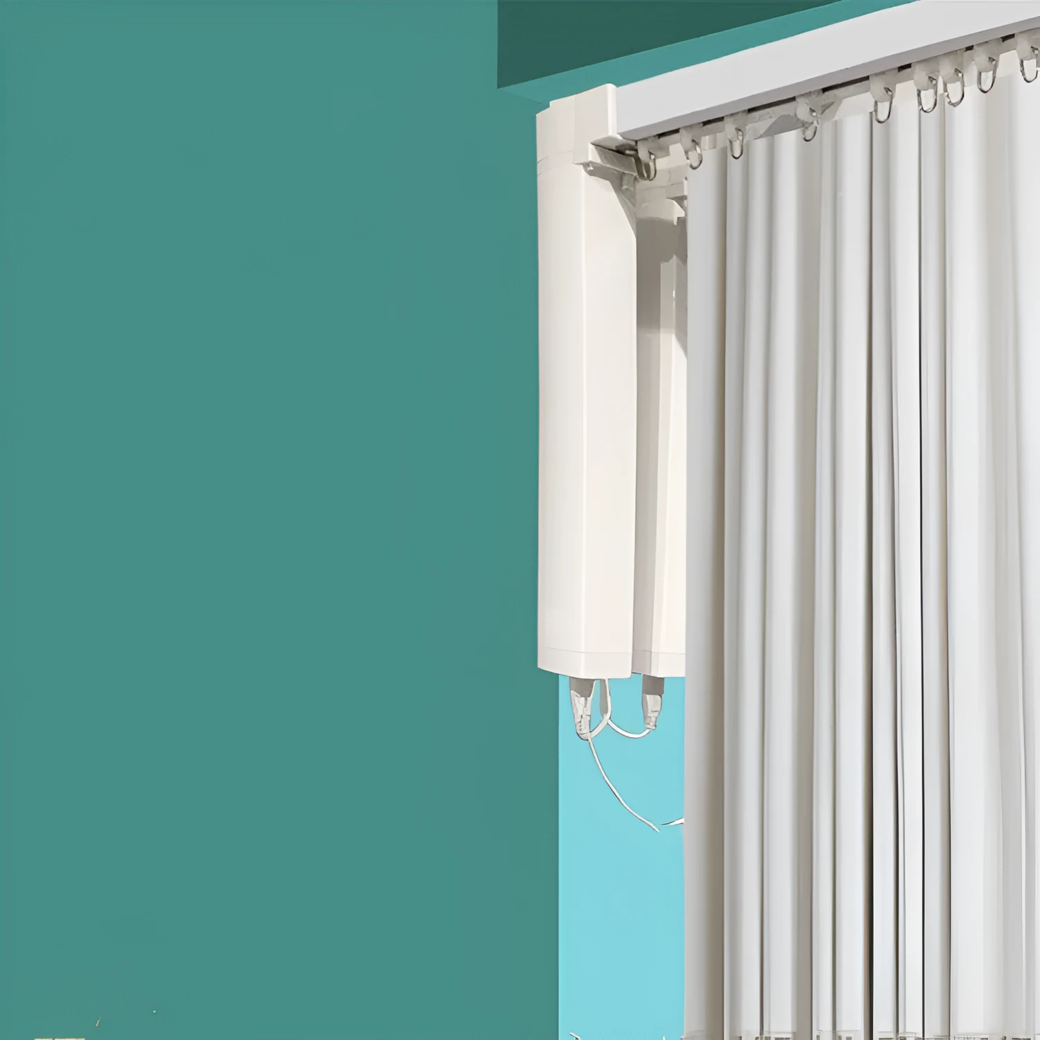 Smart electric curtain motor and aluminium track kit with remote control for voice and app operation.