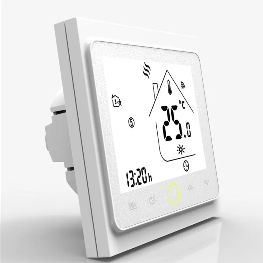Intelligent central air-conditioning thermostat with capacitive touch display in black or white finish