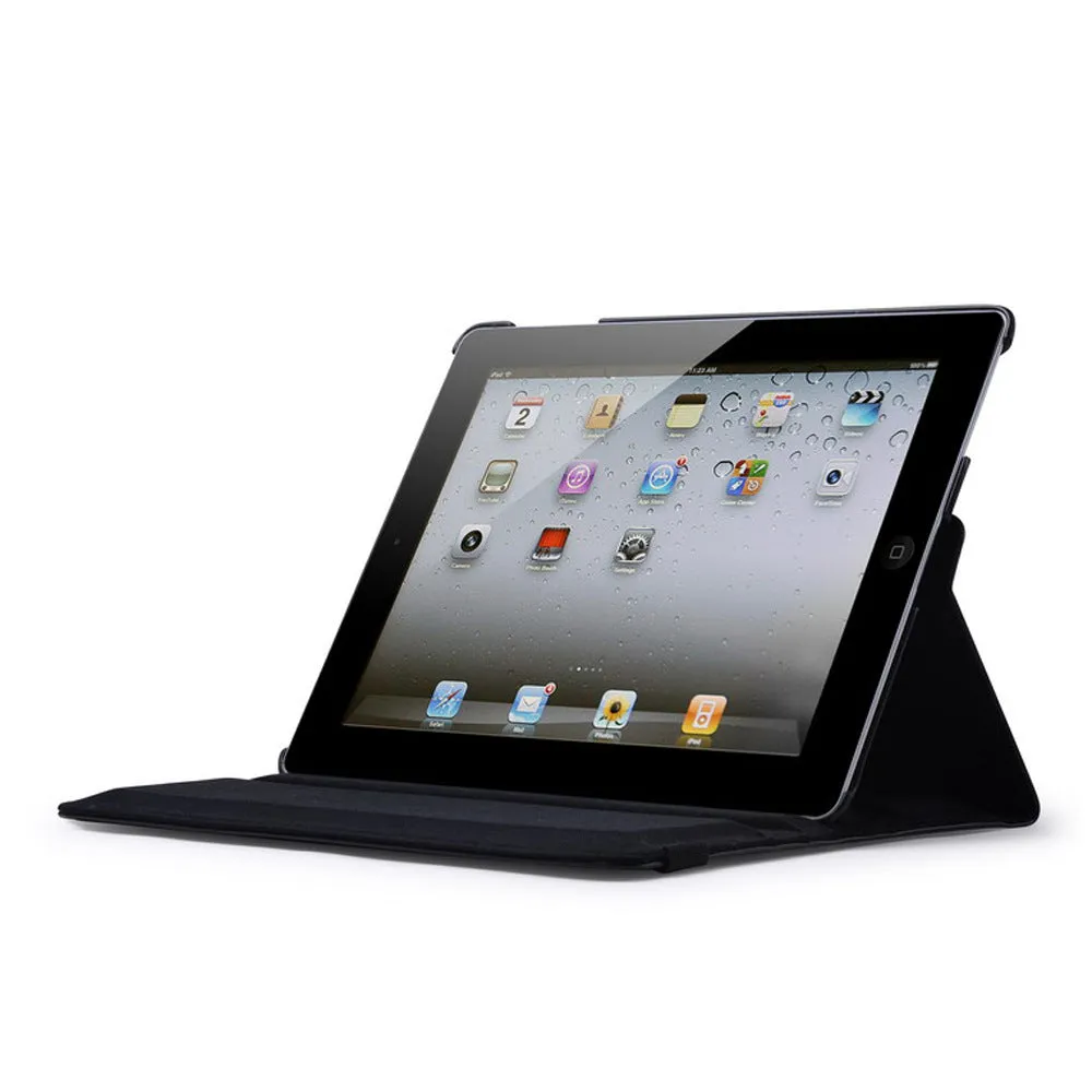 iPad rotating leather case in clam shell design with sleep function, compatible with iPad 2/3/4 and iPad mini models