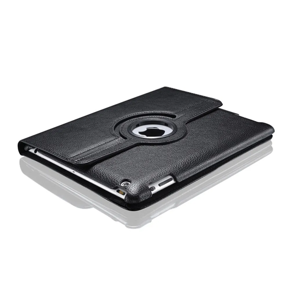 iPad rotating leather case in clam shell design with sleep function, compatible with iPad 2/3/4 and iPad mini models