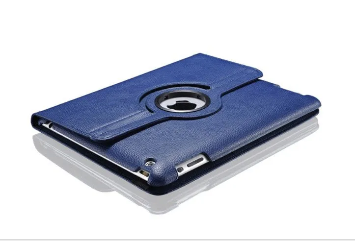 iPad rotating leather case in clam shell design with sleep function, compatible with iPad 2/3/4 and iPad mini models
