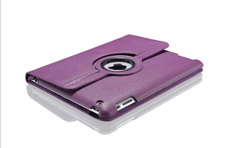iPad rotating leather case in clam shell design with sleep function, compatible with iPad 2/3/4 and iPad mini models