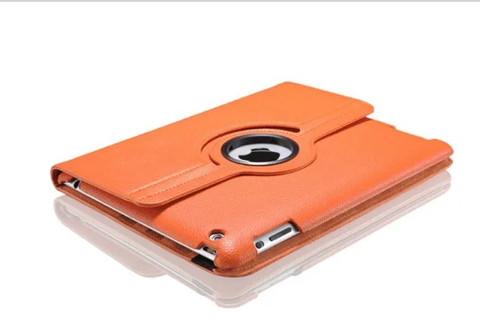 iPad rotating leather case in clam shell design with sleep function, compatible with iPad 2/3/4 and iPad mini models