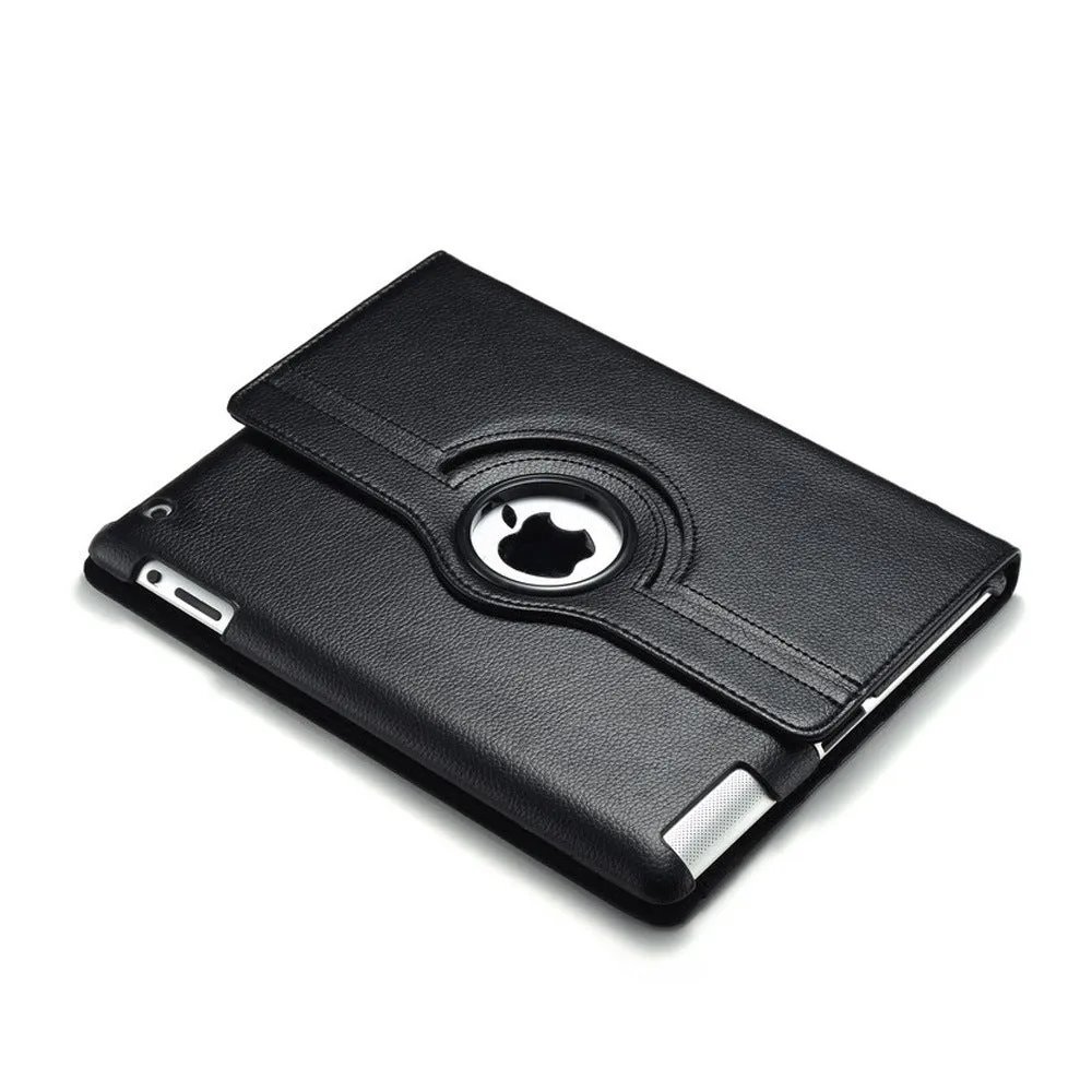 iPad rotating leather case in clam shell design with sleep function, compatible with iPad 2/3/4 and iPad mini models