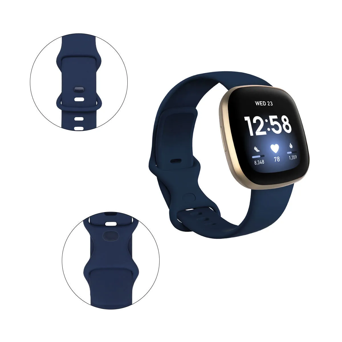 Fitbit Versa3 smartwatch replacement strap in TPU silicone, shown in multiple colour options.