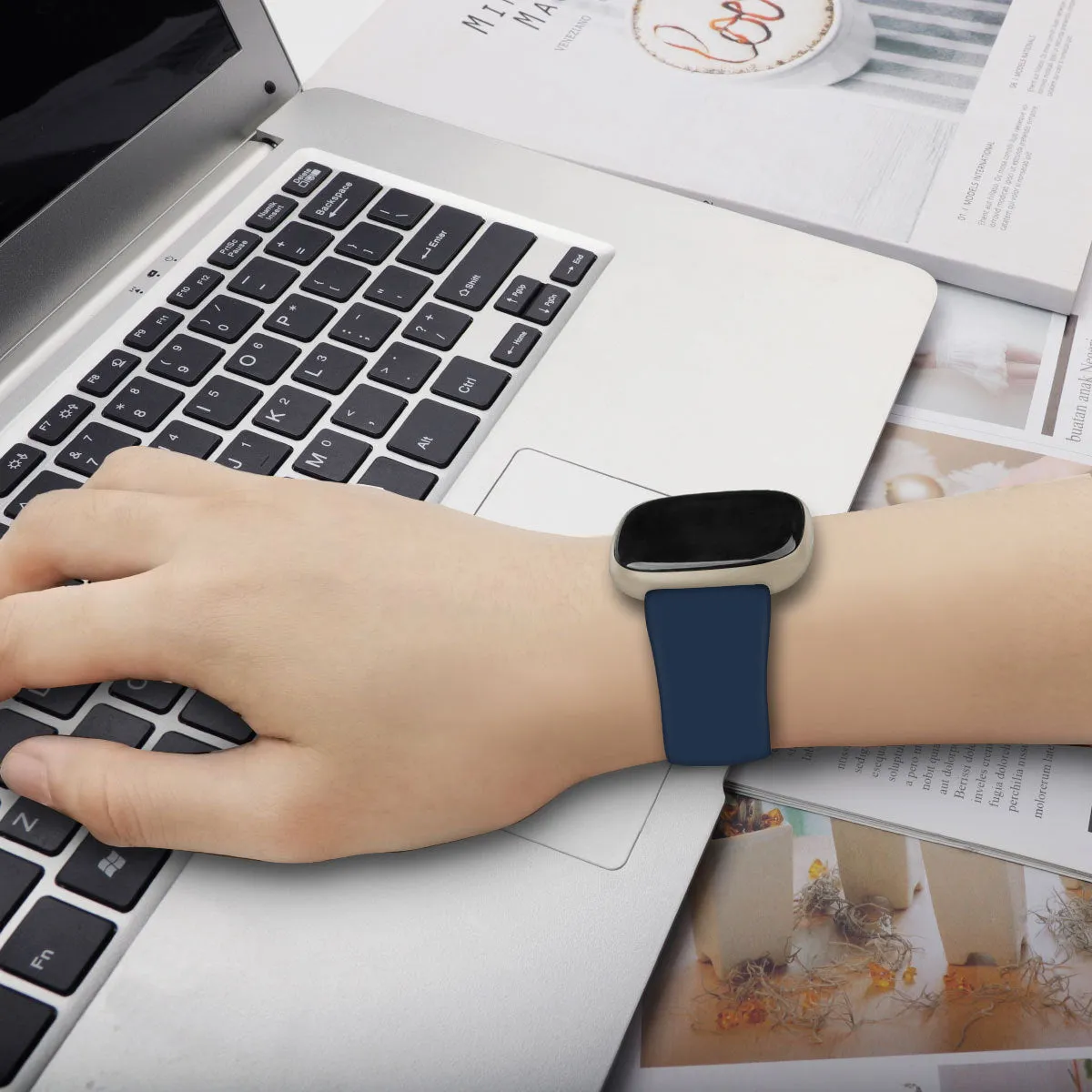Fitbit Versa3 smartwatch replacement strap in TPU silicone, shown in multiple colour options.