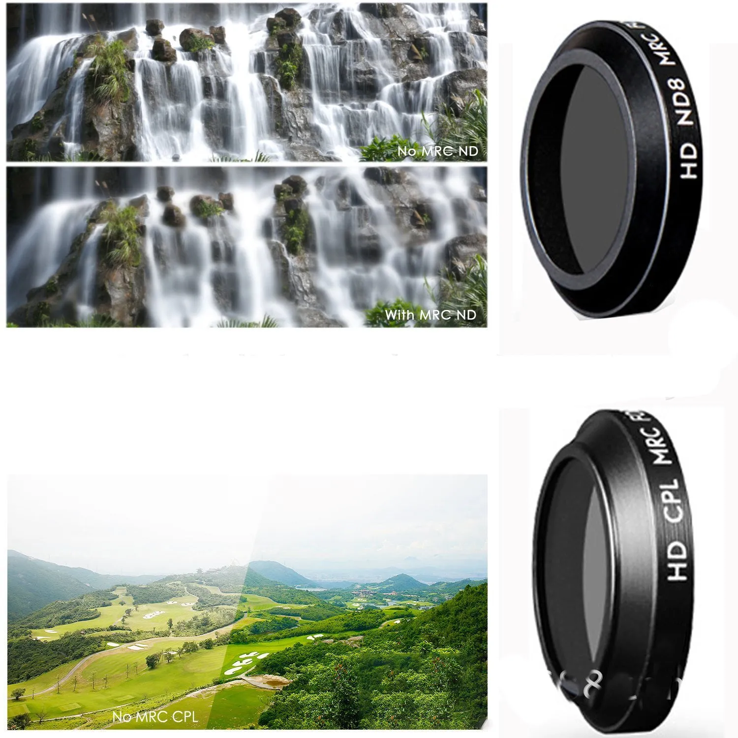 Slim camera filter sets for DJI Mavic drone including ND, CPL, and UV filters.
