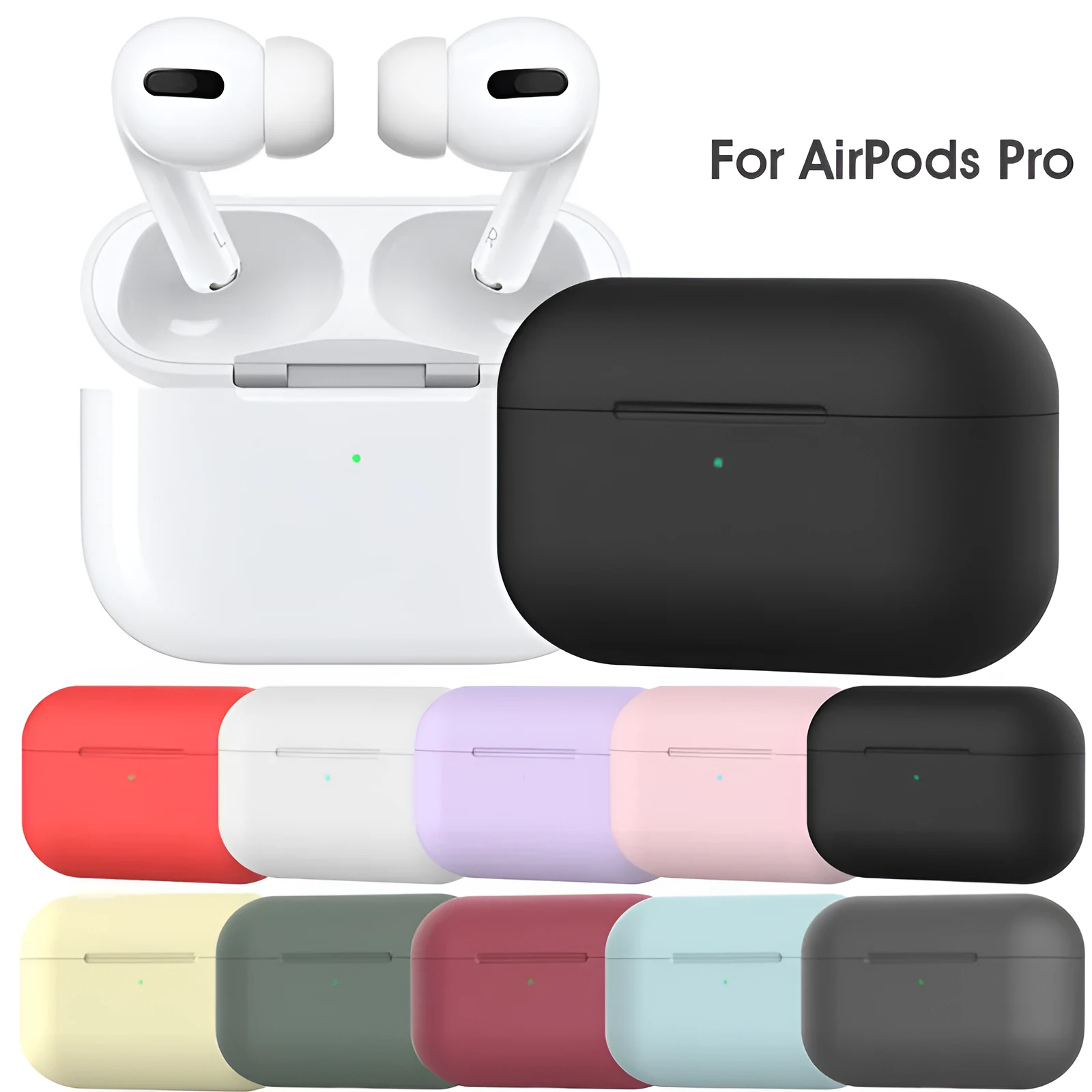 Soft silicone protective cover for AirPods Pro wireless earbud case in multiple colour options.