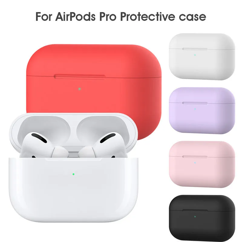 Soft silicone protective cover for AirPods Pro wireless earbud case in multiple colour options.