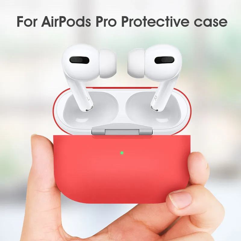 Soft silicone protective cover for AirPods Pro wireless earbud case in multiple colour options.