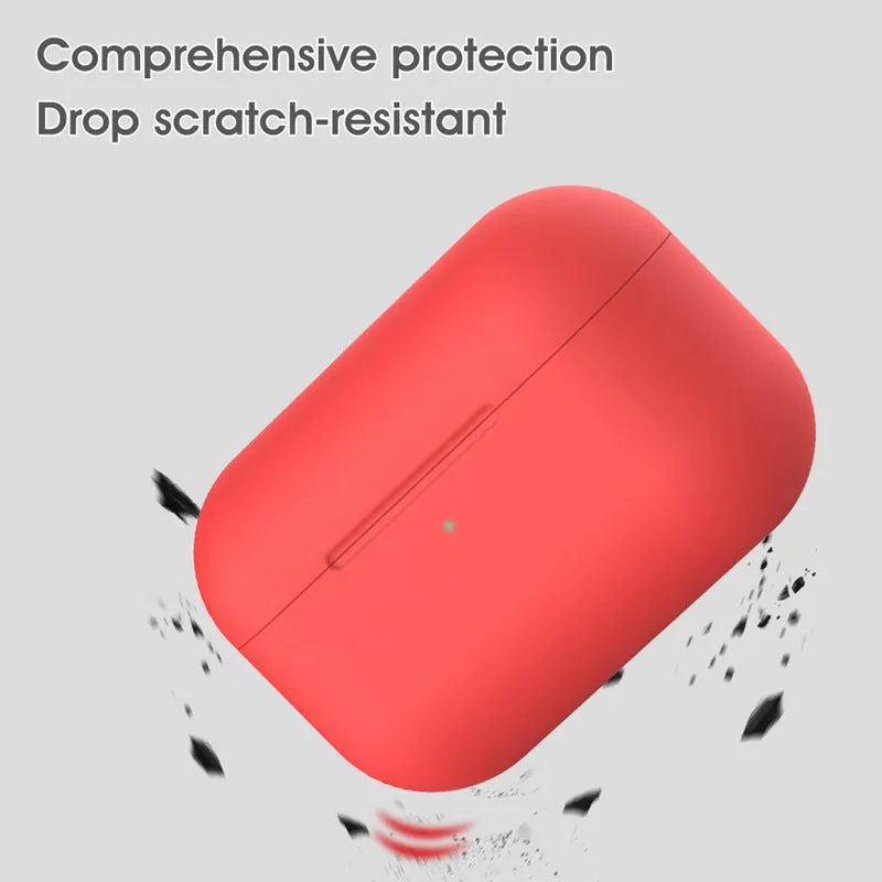 Soft silicone protective cover for AirPods Pro wireless earbud case in multiple colour options.