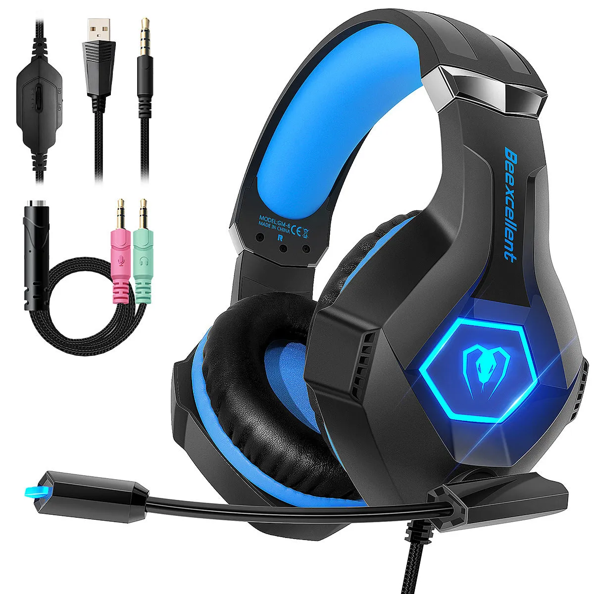Thunder Wear Luminous gaming headset with LED lights in black and blue colour option