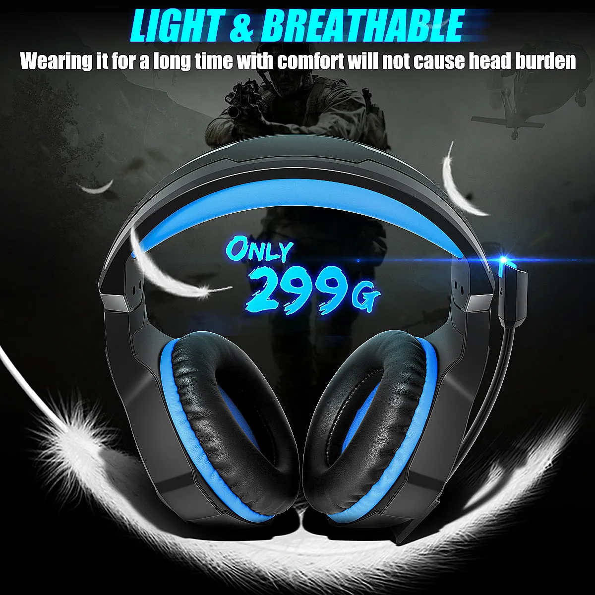 Thunder Wear Luminous gaming headset with LED lights in black and blue colour option