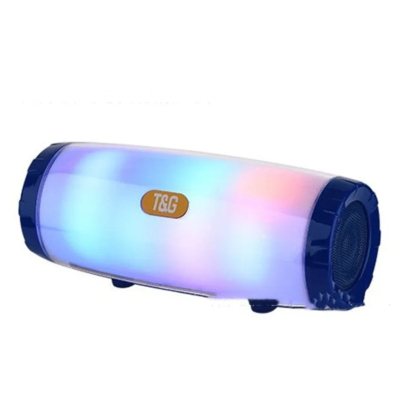 Portable Bluetooth speaker with coloured LED lighting in black, blue, green, red, or silver grey