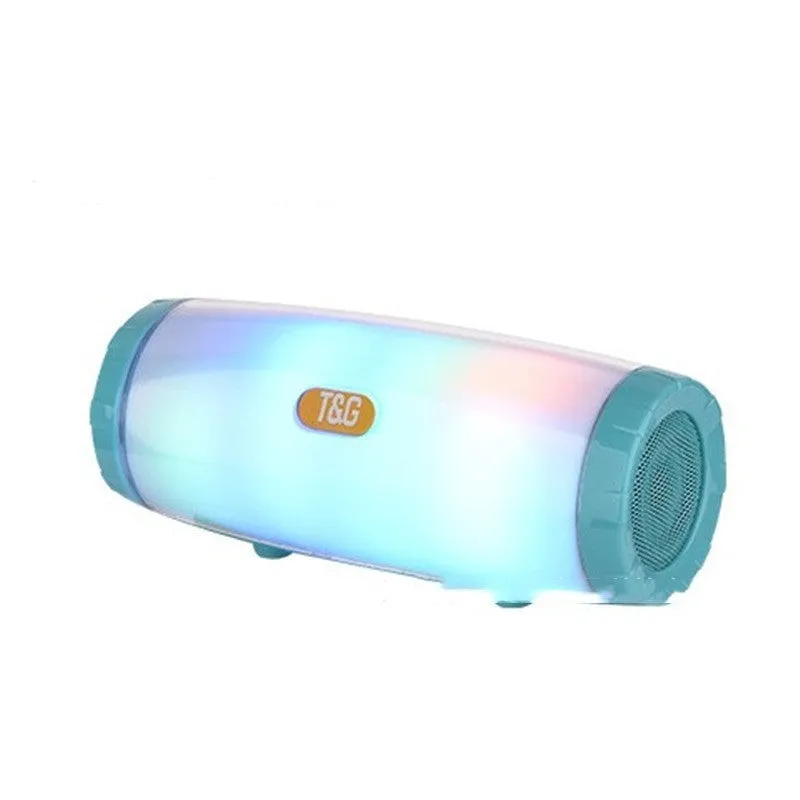 Portable Bluetooth speaker with coloured LED lighting in black, blue, green, red, or silver grey