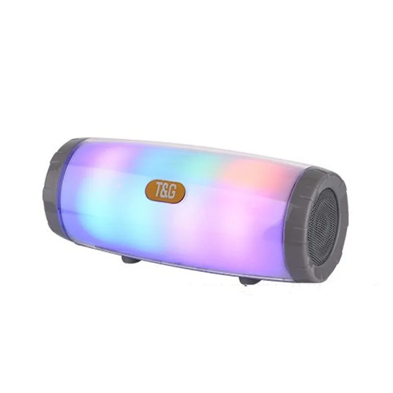 Portable Bluetooth speaker with coloured LED lighting in black, blue, green, red, or silver grey