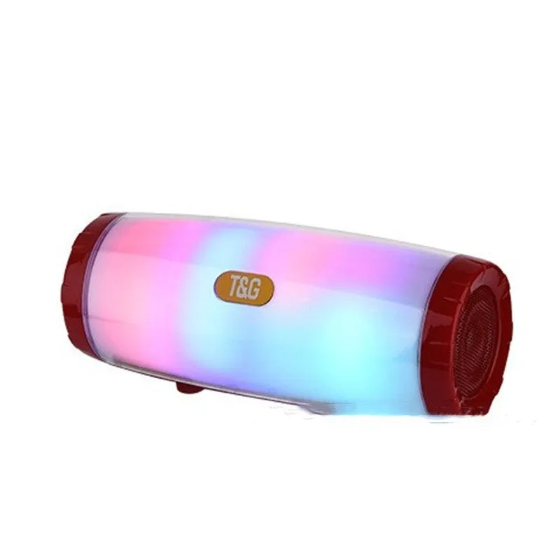 Portable Bluetooth speaker with coloured LED lighting in black, blue, green, red, or silver grey