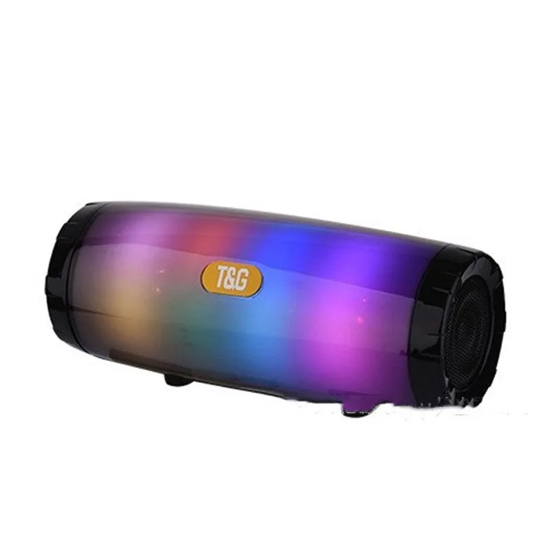 Portable Bluetooth speaker with coloured LED lighting in black, blue, green, red, or silver grey