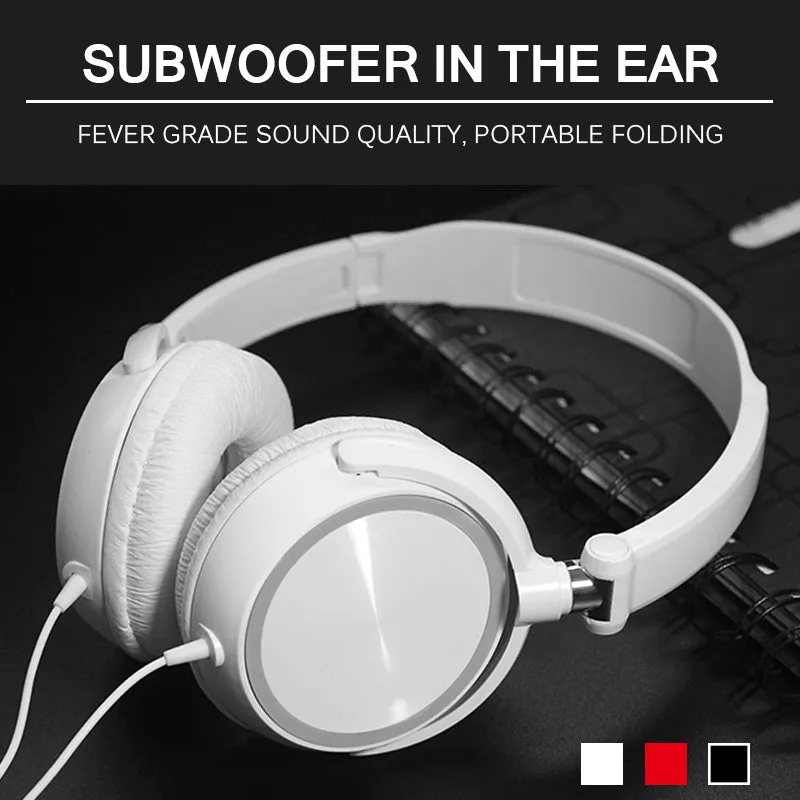 Black over-ear wired headphones with adjustable headband shown in folded and unfolded positions