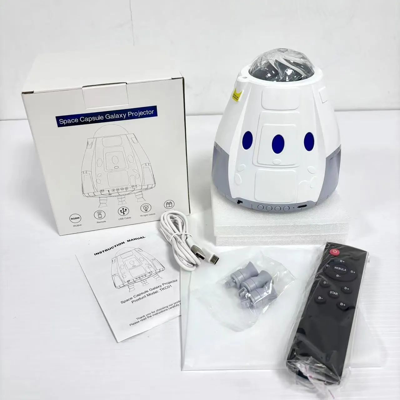 Space capsule USB projection lamp with starry galaxy lighting effects in space white colour