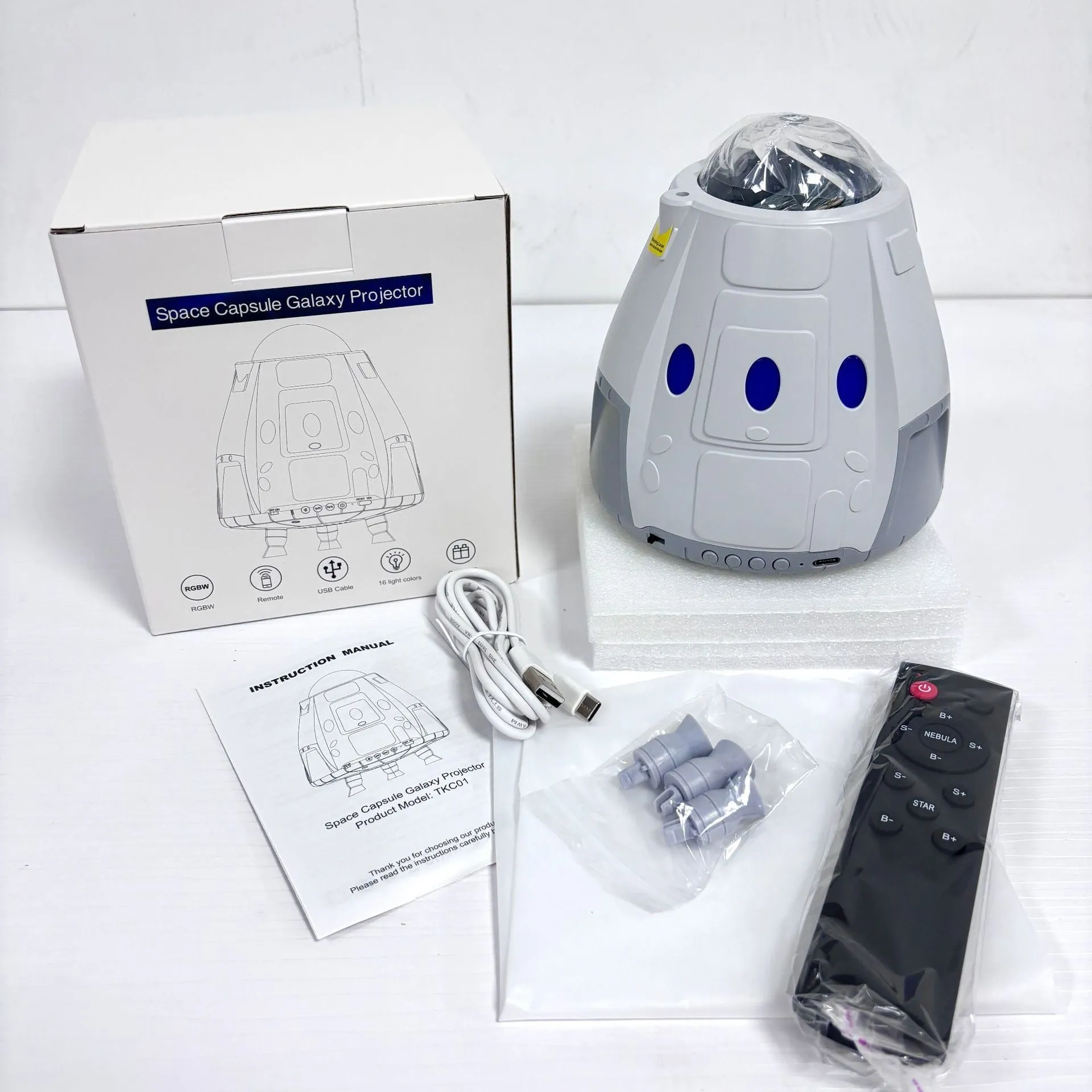 Space capsule USB projection lamp with starry galaxy lighting effects in space white colour