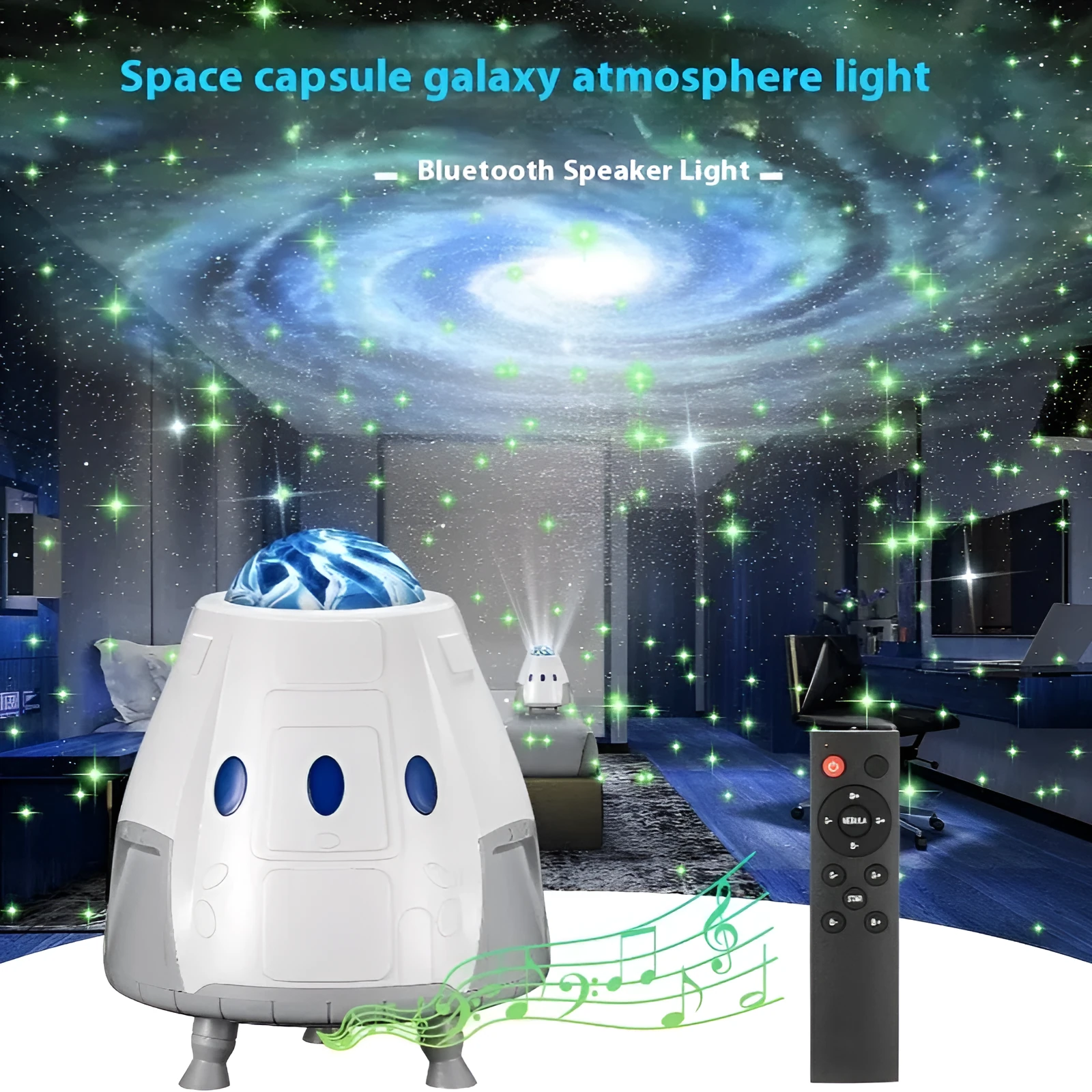 Space capsule USB projection lamp with starry galaxy lighting effects in space white colour