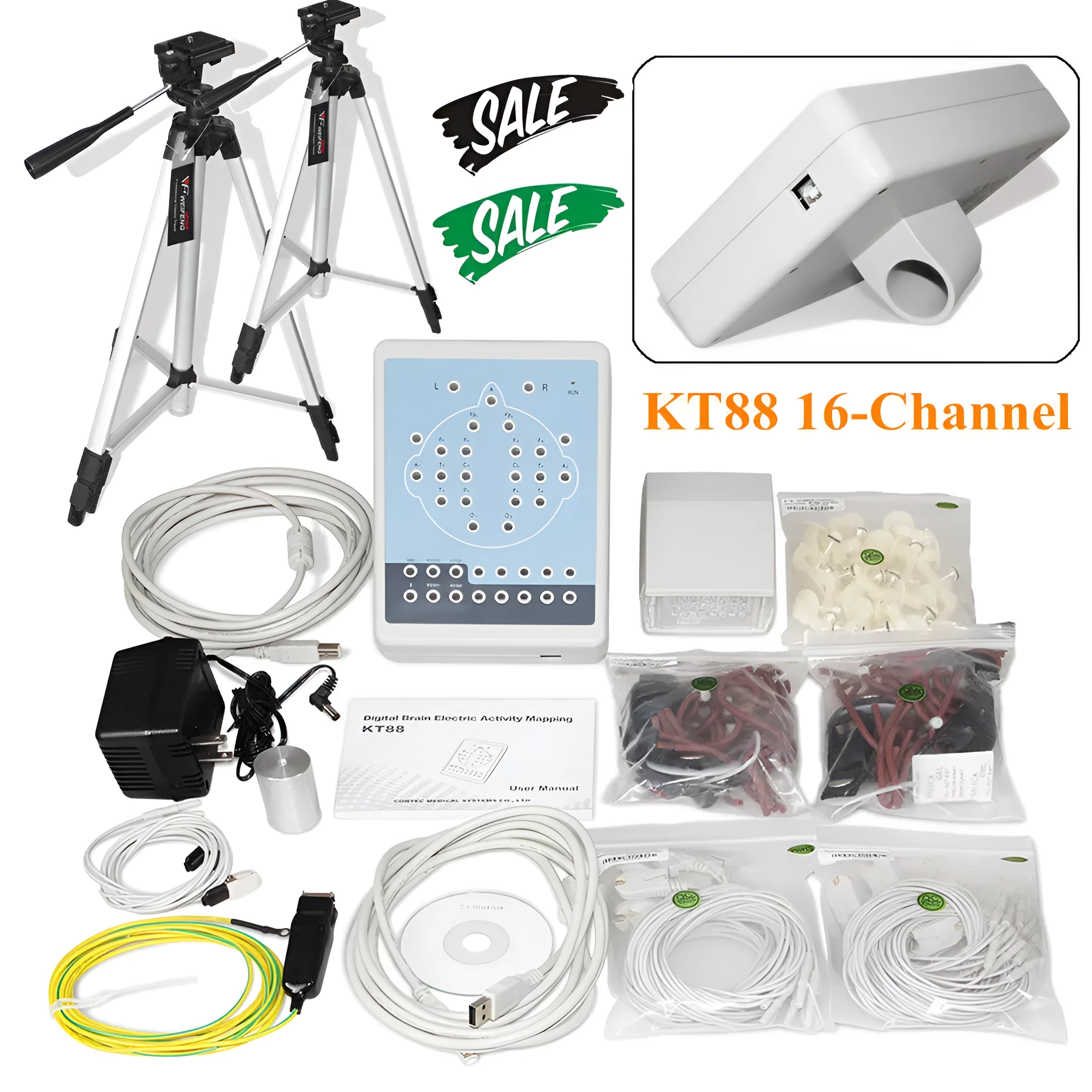 CE CONTEC KT88-1016 16 channel digital EEG system with electrodes and USB interface