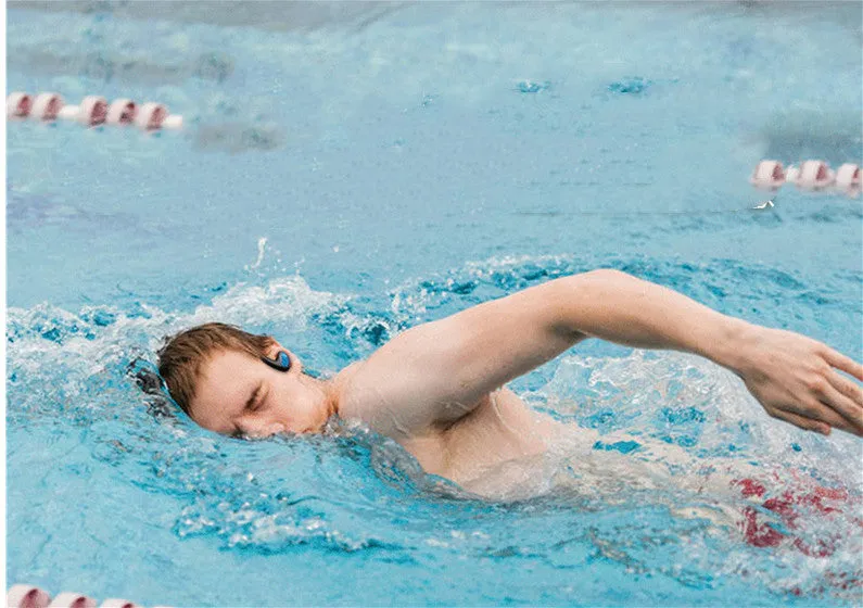 Black swimming headphones with head-mounted design for aquatic and running sports use